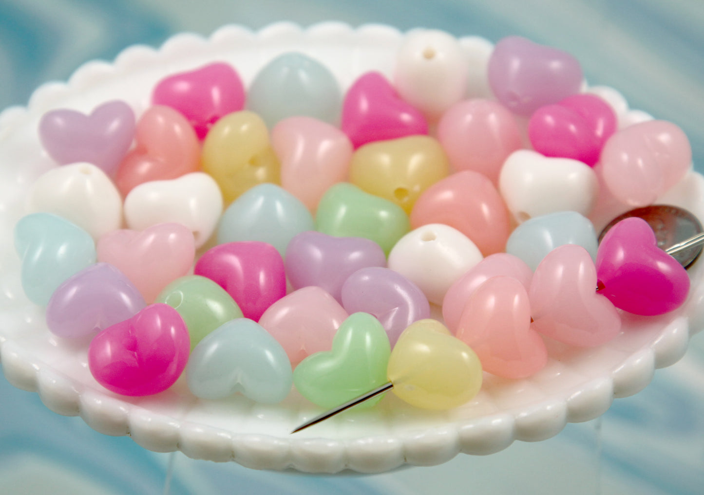 Jelly Heart Beads - 30 pieces - 16mm 3D Pastel Milky Color Chunky Heart Bead Resin or Acrylic Beads