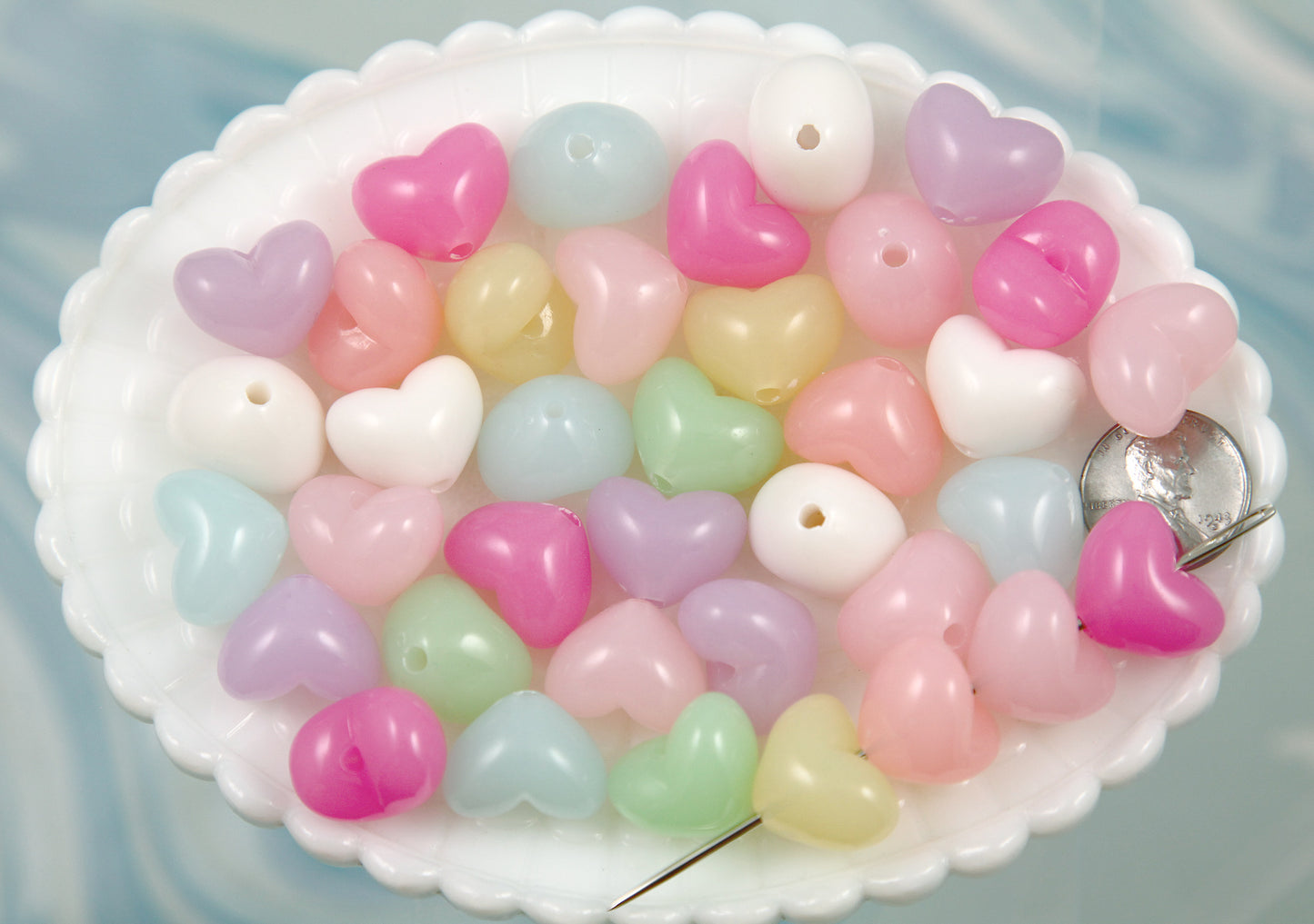 Jelly Heart Beads - 30 pieces - 16mm 3D Pastel Milky Color Chunky Heart Bead Resin or Acrylic Beads