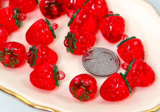 Strawberry Charms - 12 pieces - 18mm Small Red Strawberries Acrylic Fake Fruit Charm Plastic Pendants