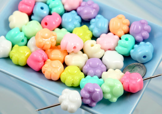 Pastel Beads - 35 pieces - 18mm Pastel Kitty Cat Paw Shape Acrylic or Resin Beads
