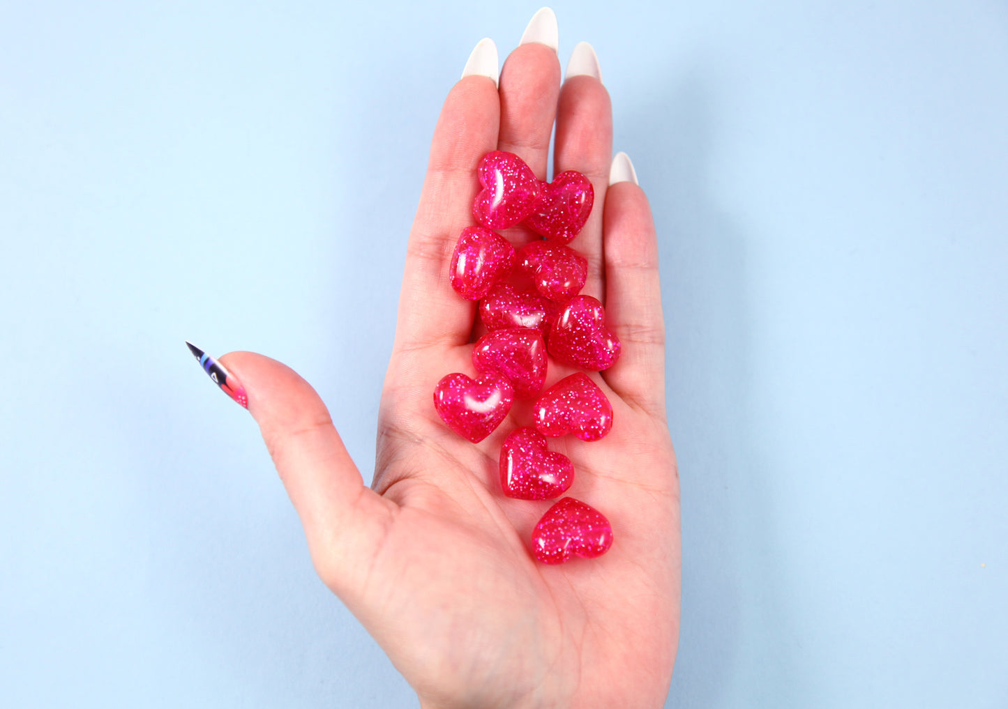 Deep Pink Heart Beads - 18mm Rose Pink Glitter Puffy Heart Acrylic or Resin Beads - 25 pcs set