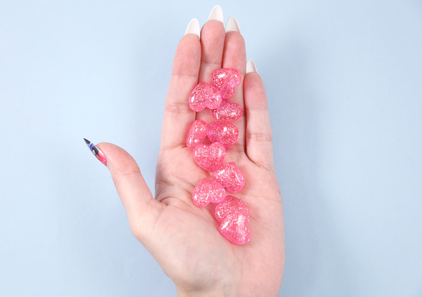 Pink Heart Beads - 18mm Pink Glitter Puffy Heart Acrylic or Resin Beads - 25 pcs set