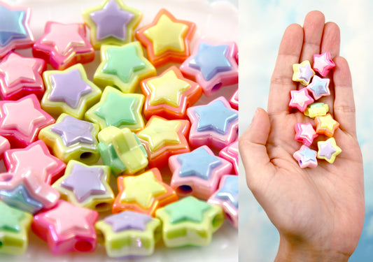 Pastel Star Beads - 18mm Pastel Amazing AB Two Tone Acrylic Star Beads - Resin Star Beads - 20 pc set