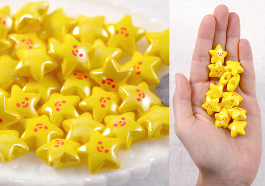 Cute Star Beads - 20mm AB Happy Star with Face Resin or Acrylic Beads - 10 pc set