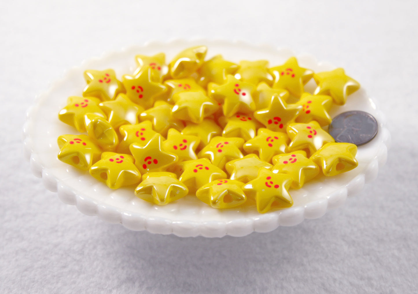 Cute Star Beads - 20mm AB Happy Star with Face Resin or Acrylic Beads - 10 pc set