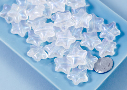 Star Beads - 20mm AB Iridescent Shimmer White Star Resin or Acrylic Beads - 20 pc set