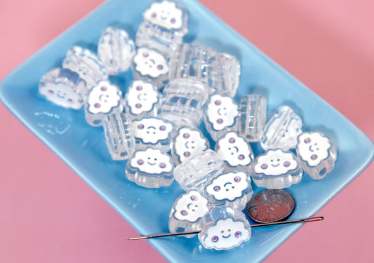 Cloud Beads - 10 pieces - 20mm Cute Happy Clouds Enamel Style Acrylic Beads or Resin Beads - 10 pc set