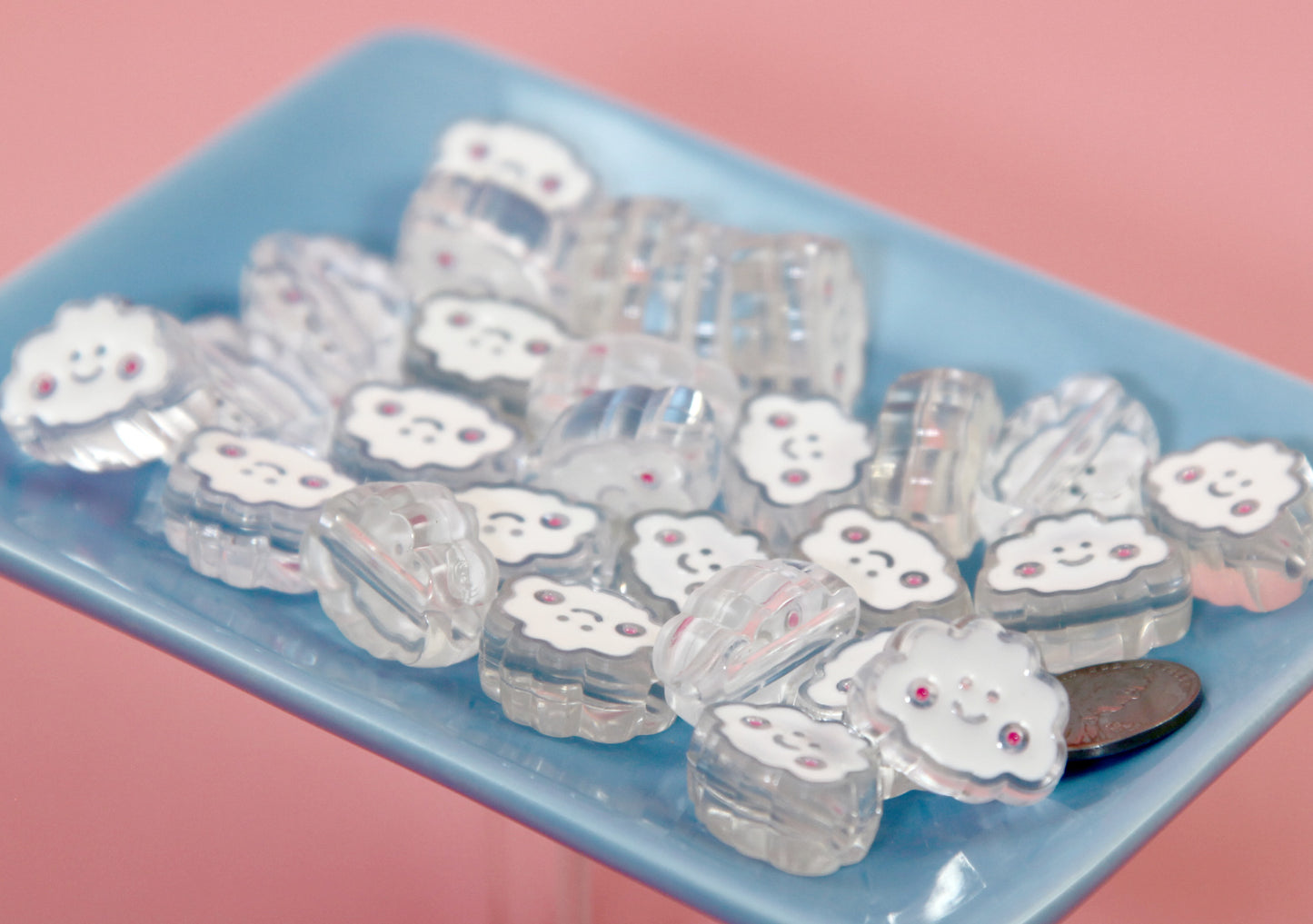 Cloud Beads - 10 pieces - 20mm Cute Happy Clouds Enamel Style Acrylic Beads or Resin Beads - 10 pc set
