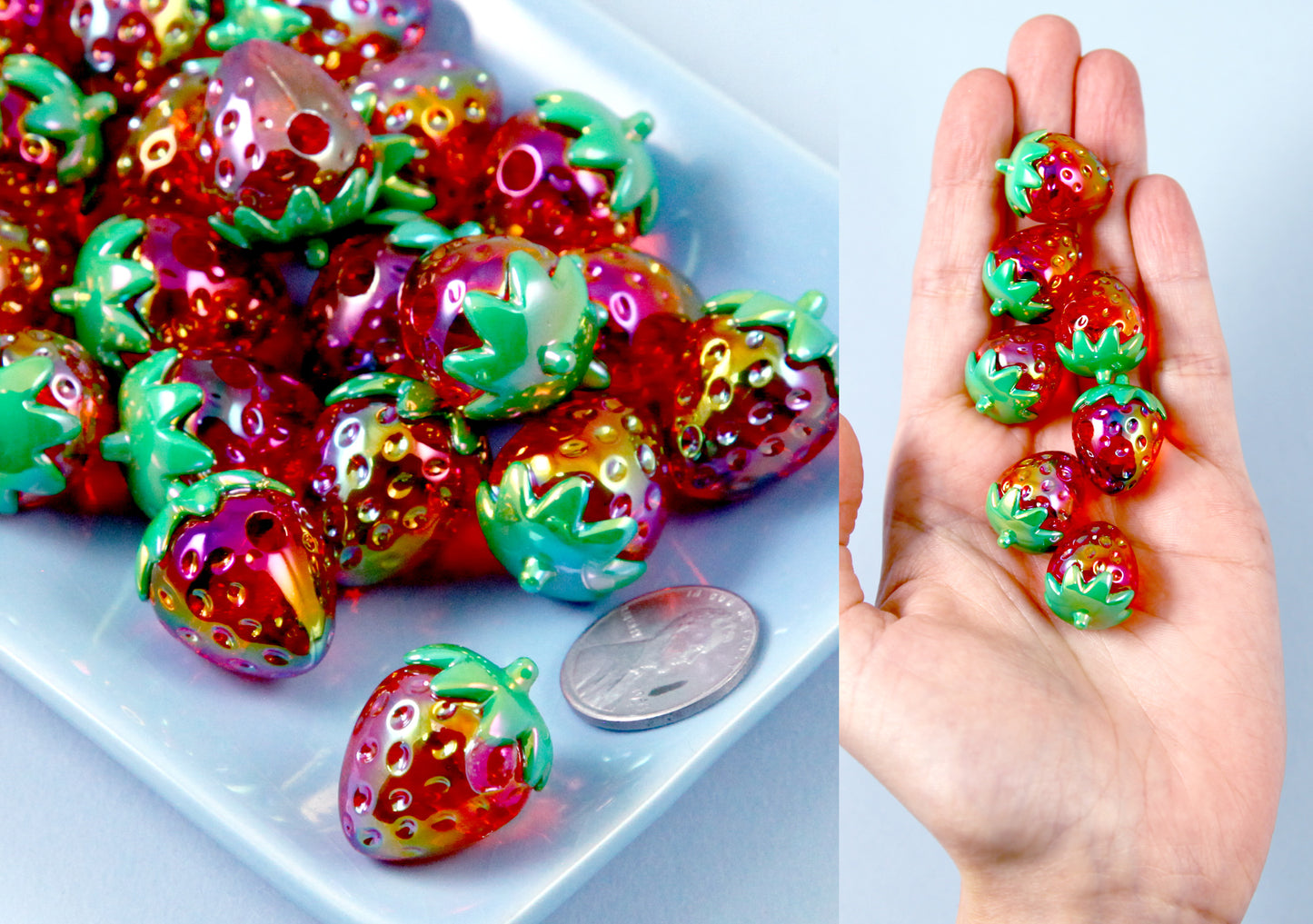 Strawberry Beads - 20mm AB Strawberry Big 3D Acrylic or Resin Beads - 10 pc  set