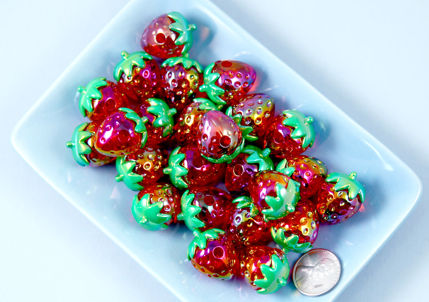 Strawberry Beads - 20mm AB Strawberry Big 3D Acrylic or Resin Beads - 10 pc set