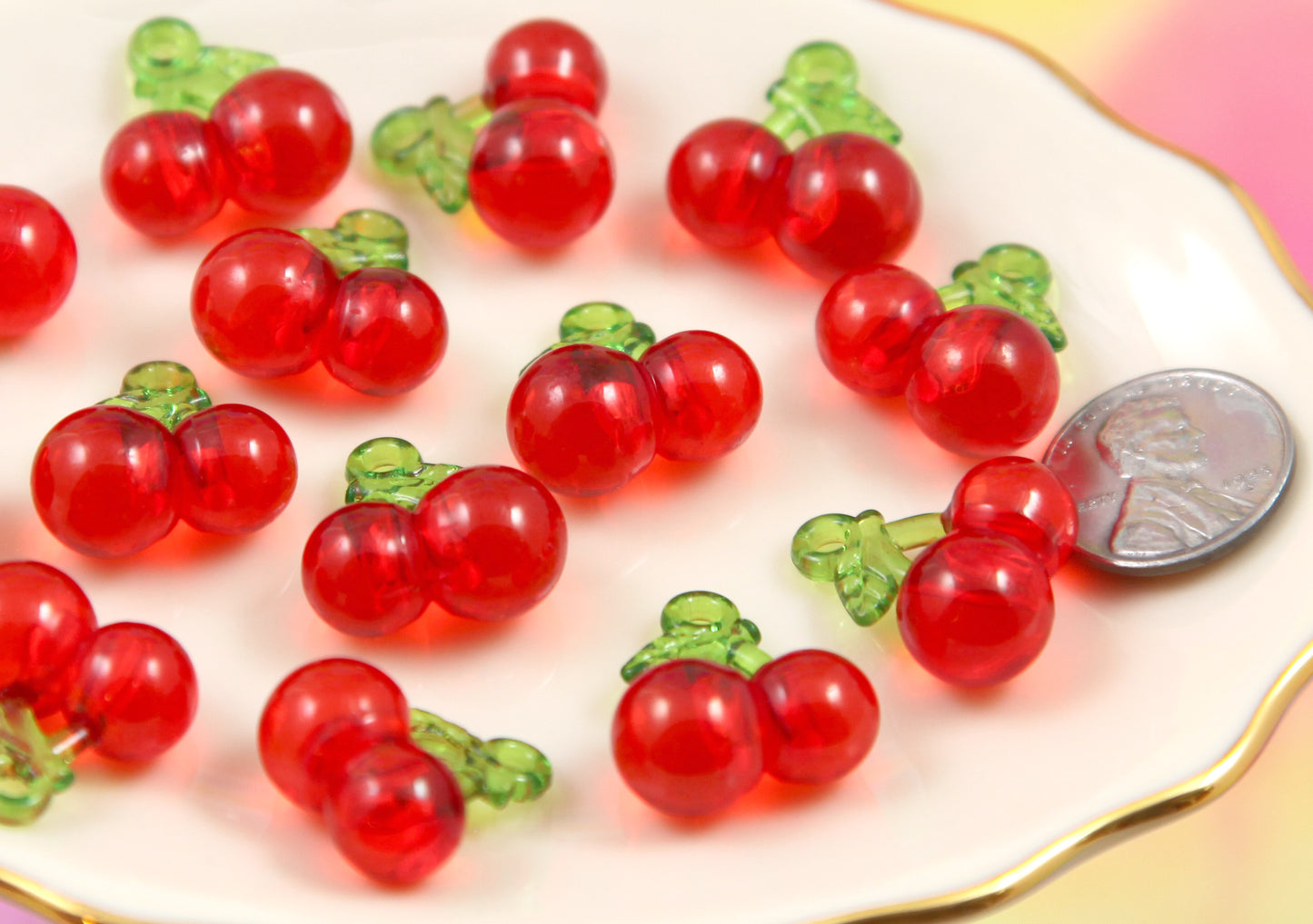 Cherry Charms - 32mm Cute Red Cherries Fake Fruit Charm Cherry Plastic Pendants – 6 pc set (Copy)