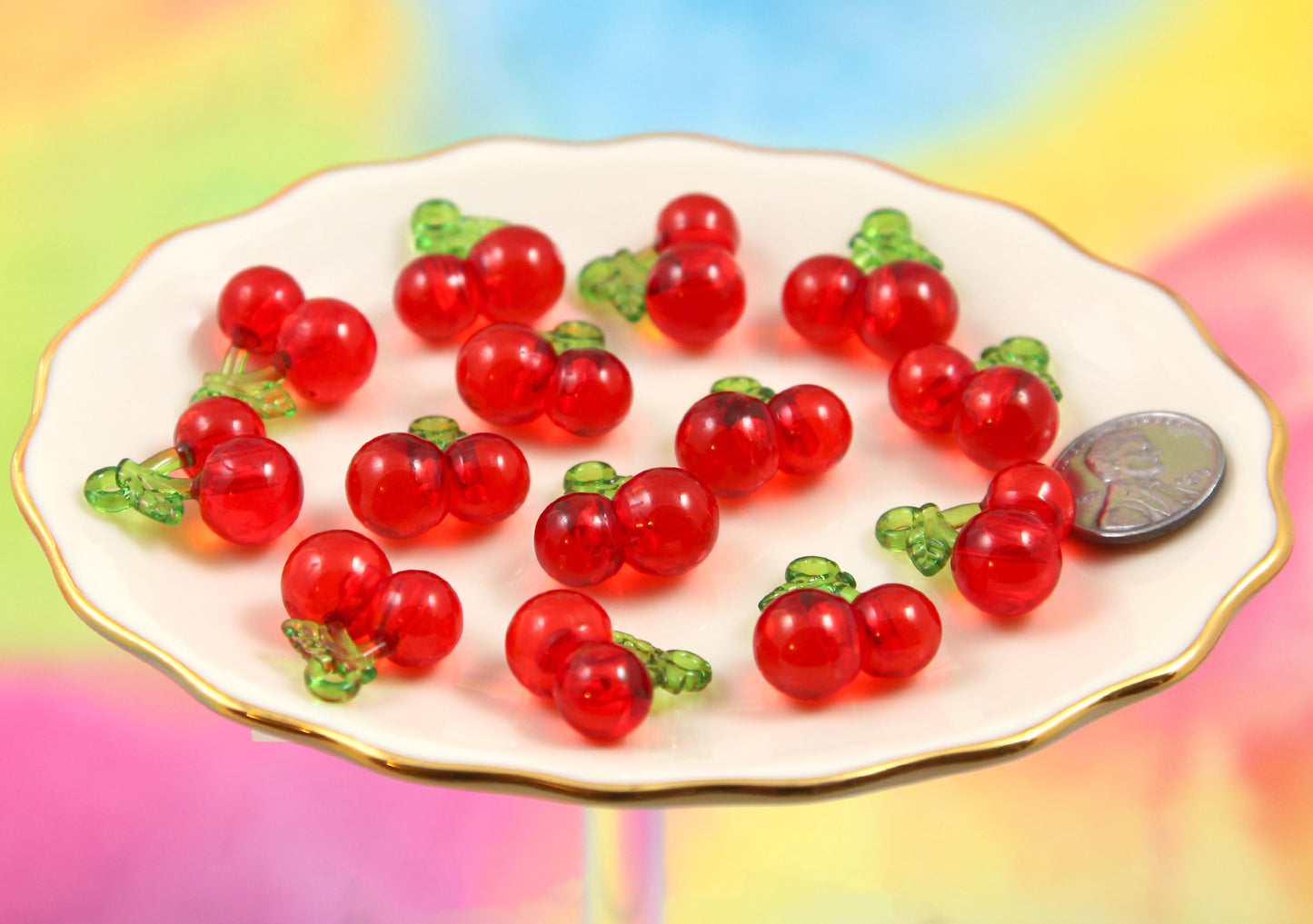 Cherry Charms - 32mm Cute Red Cherries Fake Fruit Charm Cherry Plastic Pendants – 6 pc set (Copy)