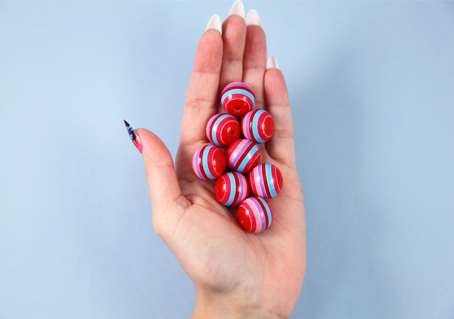 Chunky Striped Beads - 20mm Red Pink Purple Blue Mix Stripes Resin Beads - 12 pc set