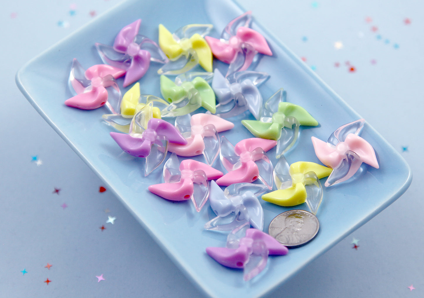 Pinwheel Beads - 20mm Pastel Pinwheels Enamel Style Acrylic Beads or Resin Beads - 14 pc set