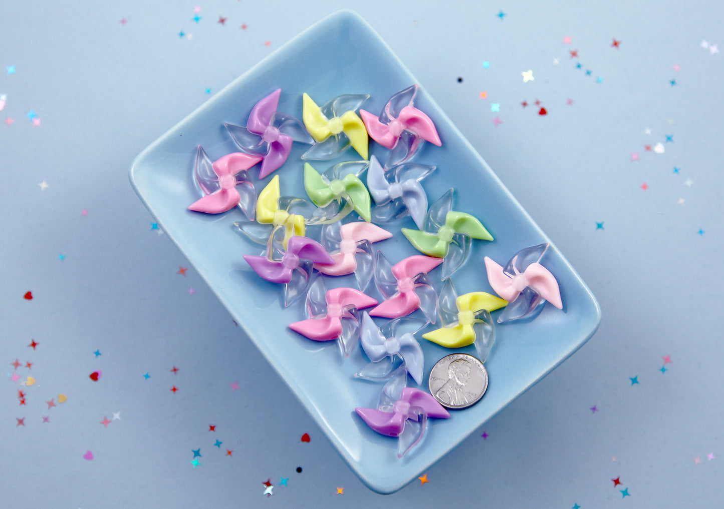Pinwheel Beads - 20mm Pastel Pinwheels Enamel Style Acrylic Beads or Resin Beads - 14 pc set