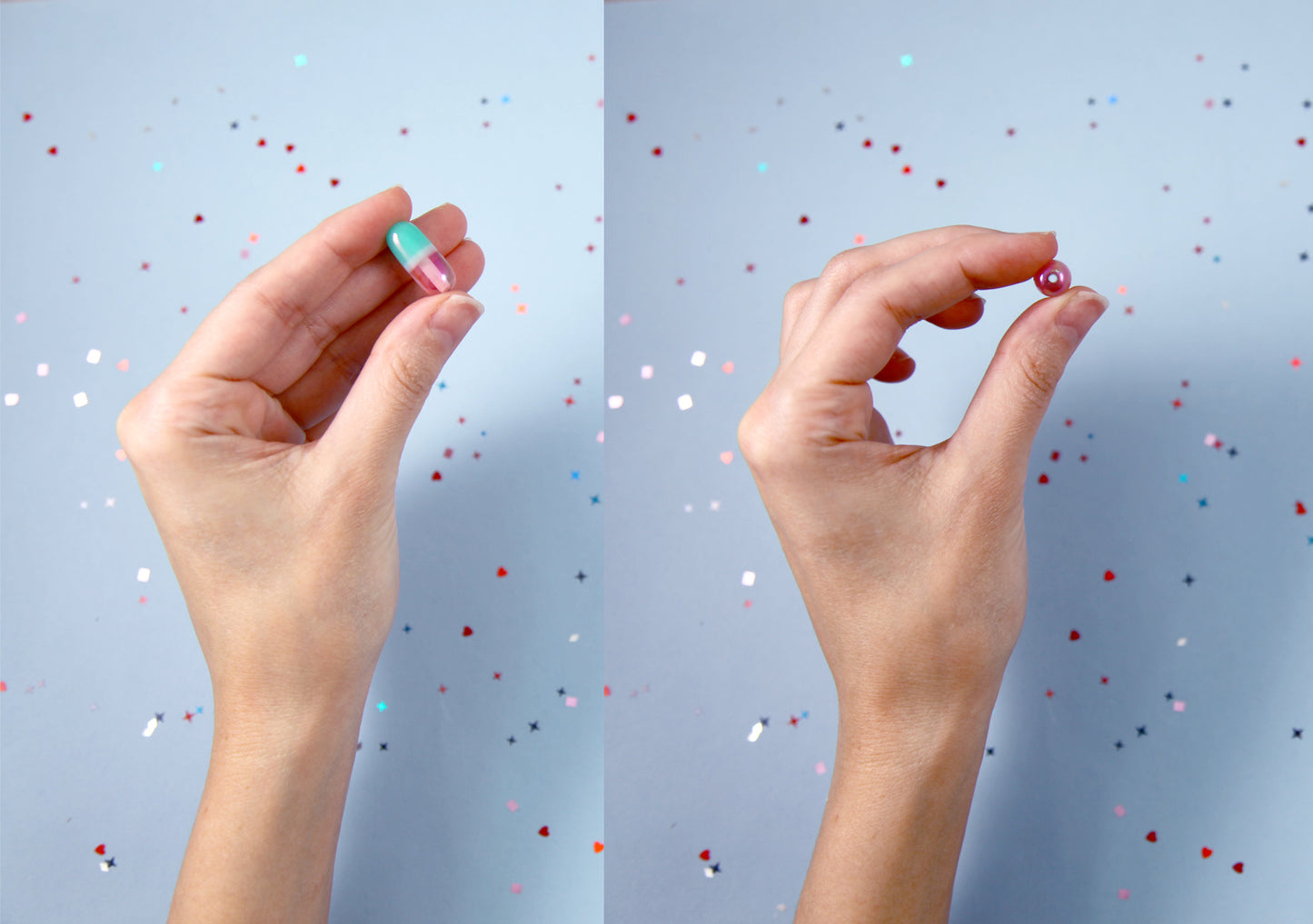 Pill Beads - 21mm Colorful Capsules Fake Pills Plastic or Resin Beads - 10 pc set