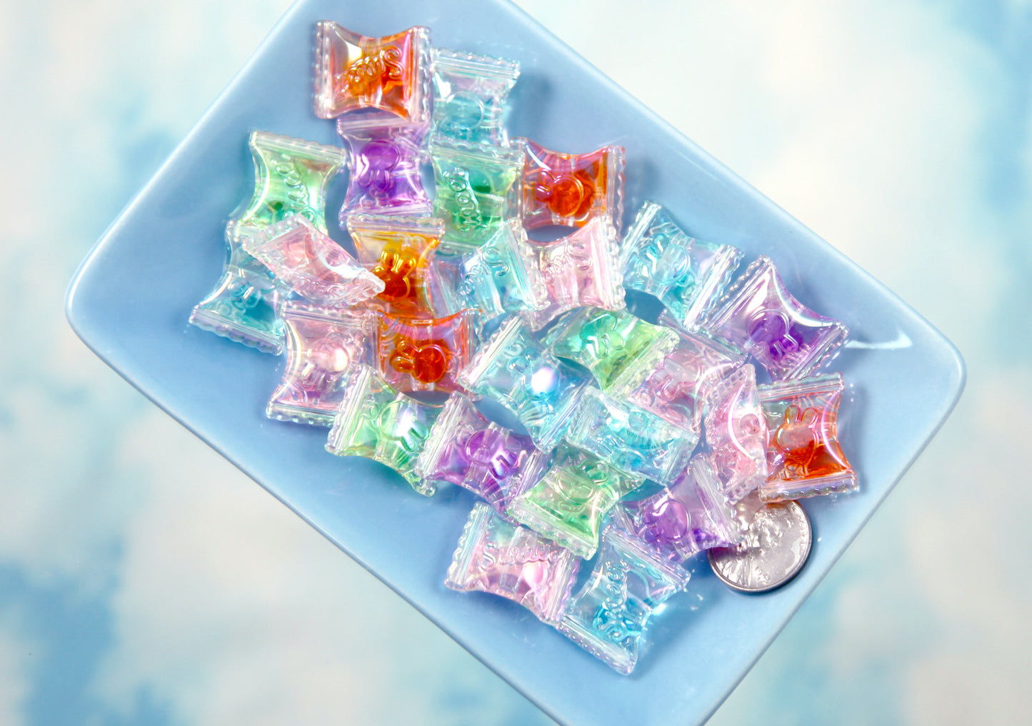 Candy Beads - 21mm Colorful Candies Wrapped Candy Shape Acrylic or Resin Beads - 15 pc set