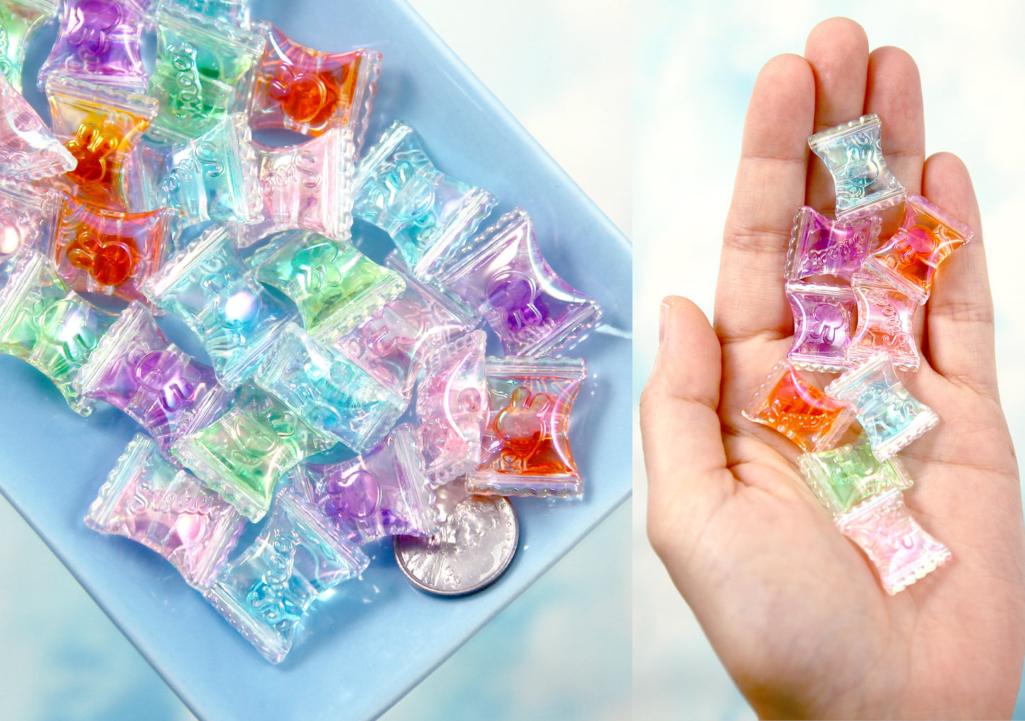 Candy Beads - 21mm Colorful Candies Wrapped Candy Shape Acrylic or Resin Beads - 15 pc set