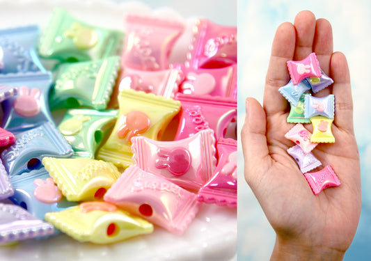Candy Beads - 21mm Pastel AB Candies Wrapped Candy Shape Acrylic or Resin Beads - 18 pc set
