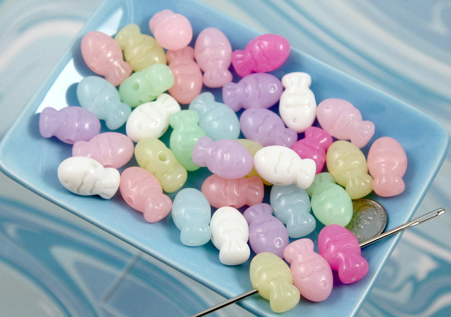 Pastel Jelly Beads - 30 pieces - 22mm Little Fish Beads - Cute Pastel Jelly Color Fishes Resin or Acrylic Beads