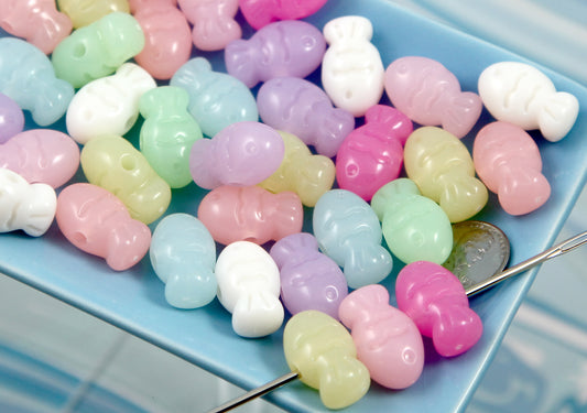 Pastel Jelly Beads - 30 pieces - 22mm Little Fish Beads - Cute Pastel Jelly Color Fishes Resin or Acrylic Beads