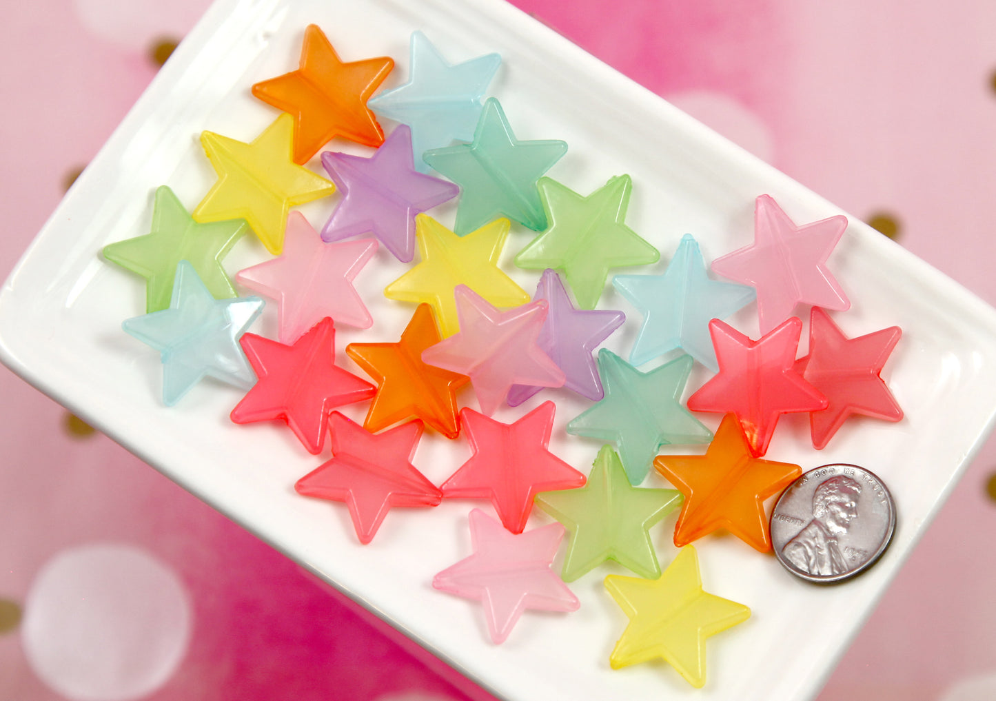 Big Star Beads - 45 pieces - 14mm Large Jelly Color Plastic Stars Resin or Acrylic Beads
