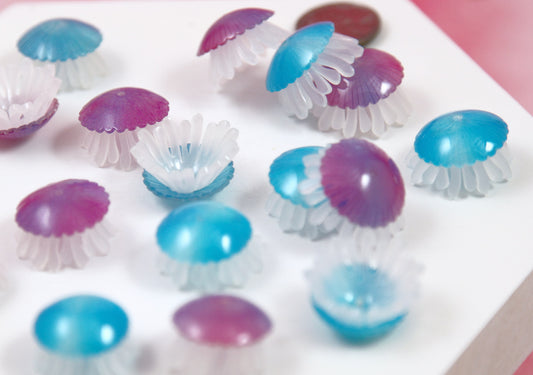 Mini Jellyfish Charms - 6 pieces - 22mm Little Blue and Purple Shimmer Jelly Fish Charm Acrylic or Plastic Beads