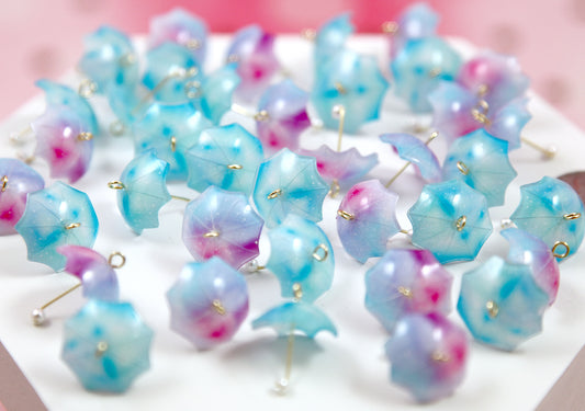 Mini Umbrella Charms - 8 pieces - 23mm Tiny Blue and Purple Shimmer Umbrellas Charm Acrylic or Plastic Pendants