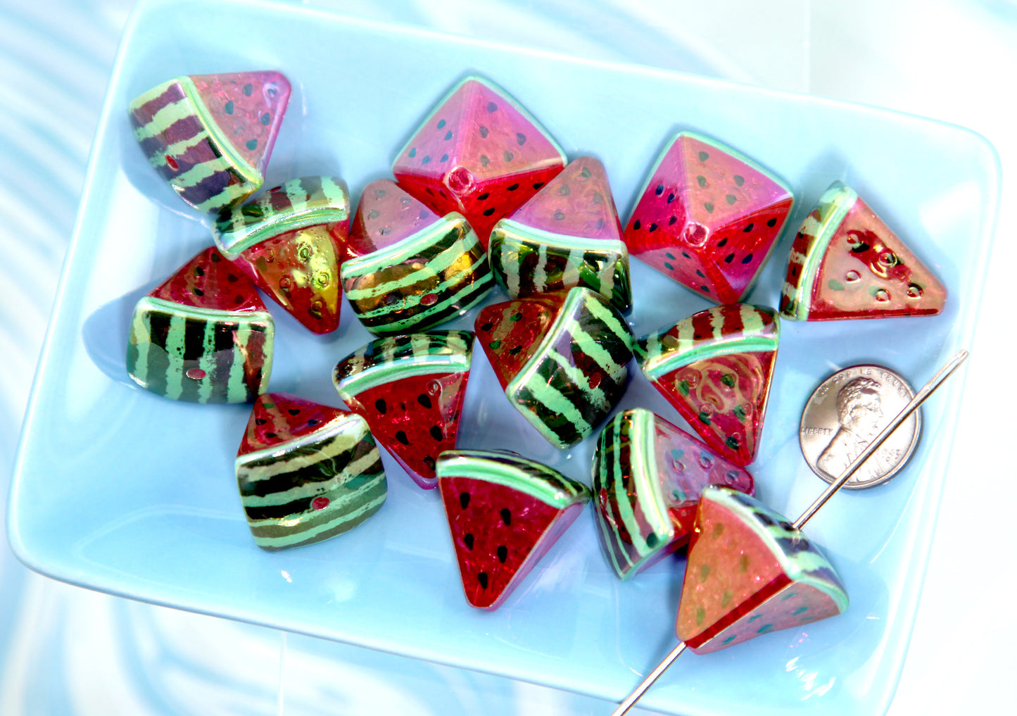 Big Watermelon Beads - 24mm Amazing AB Chunky Watermelon Slices Bead - Shiny Fake Fruit Acrylic or Resin Beads (5 pieces)