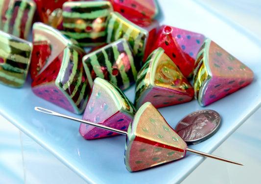 Big Watermelon Beads - 24mm Amazing AB Chunky Watermelon Slices Bead - Shiny Fake Fruit Acrylic or Resin Beads (5 pieces)