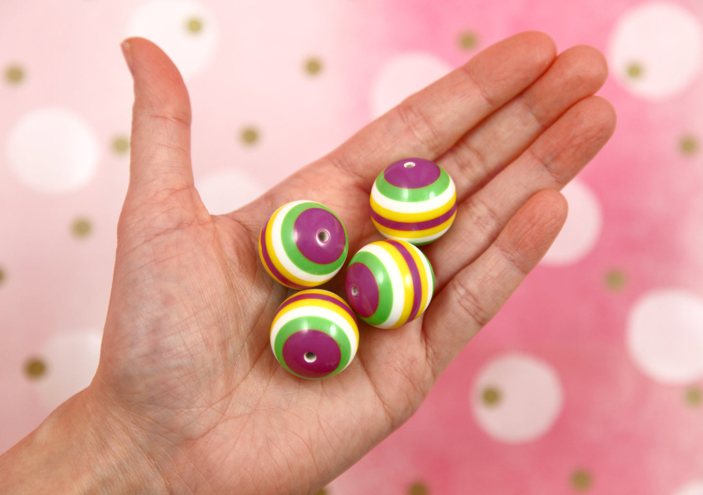 Large Resin Beads - 4 pieces - 24mm Huge Carnival Stripes Candy Color Acrylic or Resin Beads
