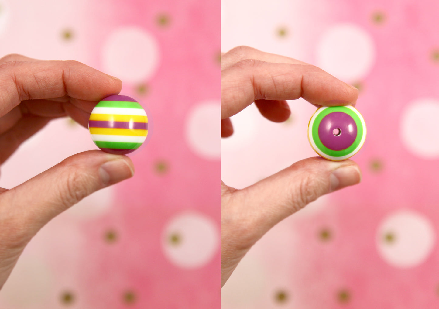 Large Resin Beads - 4 pieces - 24mm Huge Carnival Stripes Candy Color Acrylic or Resin Beads