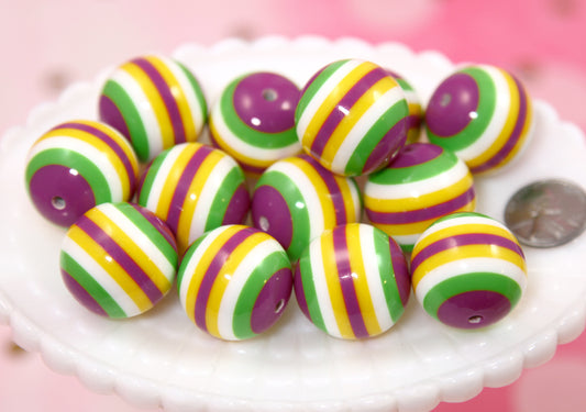 Large Resin Beads - 4 pieces - 24mm Huge Carnival Stripes Candy Color Acrylic or Resin Beads