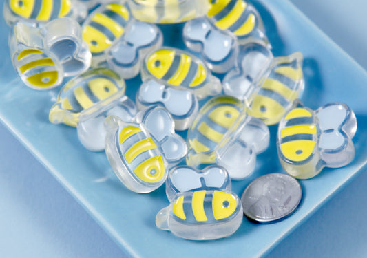 Bee Beads - 24mm Cute Bumblebee Enamel Style Acrylic Beads or Resin Beads - 10 pc set