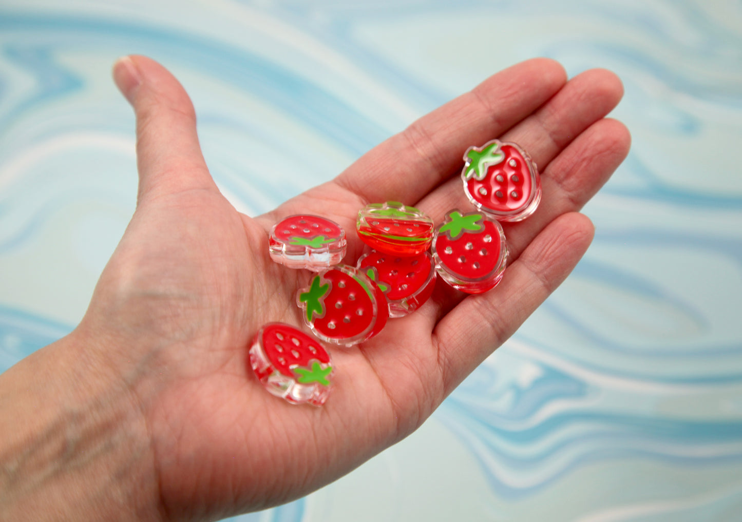 Strawberry Beads - 25mm Cute Classic Enameled Strawberry Bead - Transparent Acrylic or Resin Beads (12 pieces)