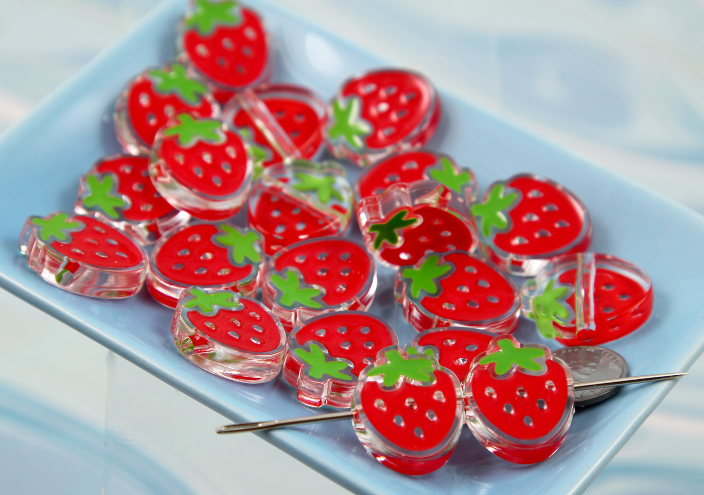 Strawberry Beads - 25mm Cute Classic Enameled Strawberry Bead - Transparent Acrylic or Resin Beads (12 pieces)
