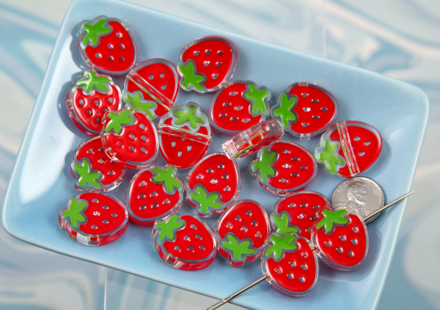 Strawberry Beads - 25mm Cute Classic Enameled Strawberry Bead - Transparent Acrylic or Resin Beads (12 pieces)