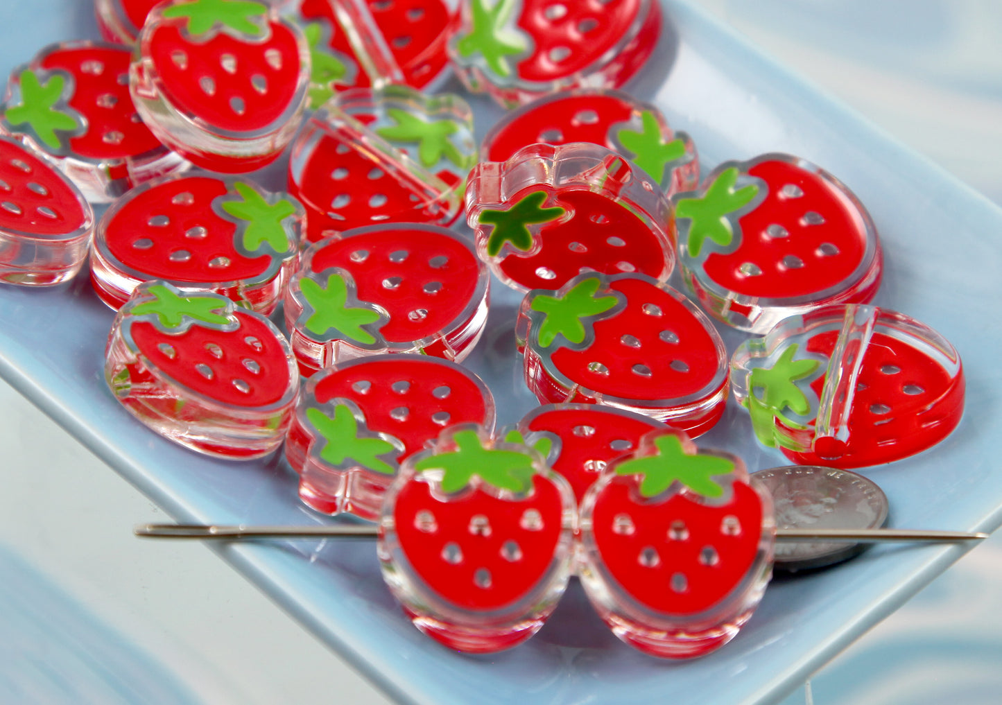 Strawberry Beads - 25mm Cute Classic Enameled Strawberry Bead - Transparent Acrylic or Resin Beads (12 pieces)