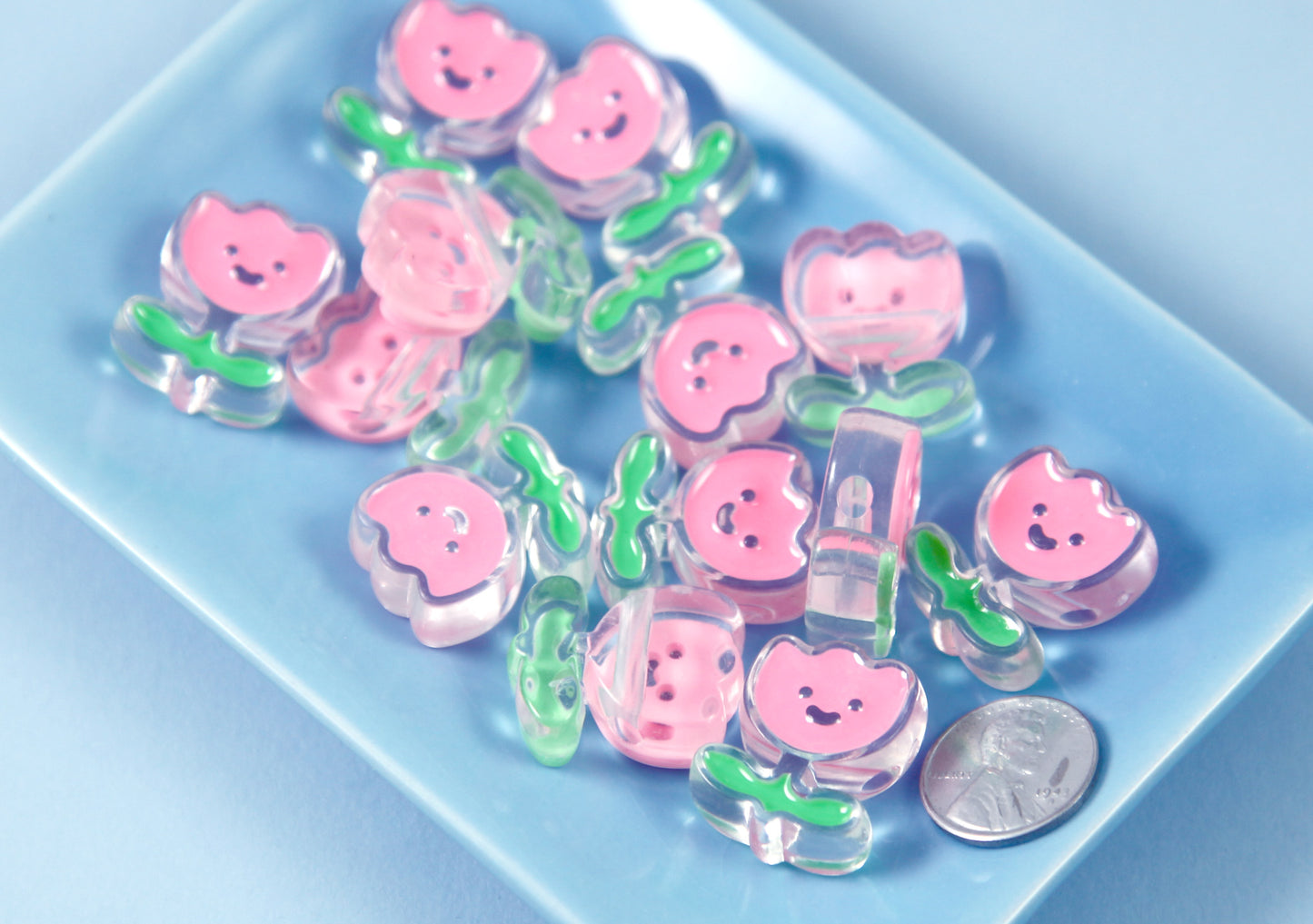 Flower Beads - 25mm Cute Happy Tulip Enamel Style Acrylic Beads or Resin Beads - 10 pc set