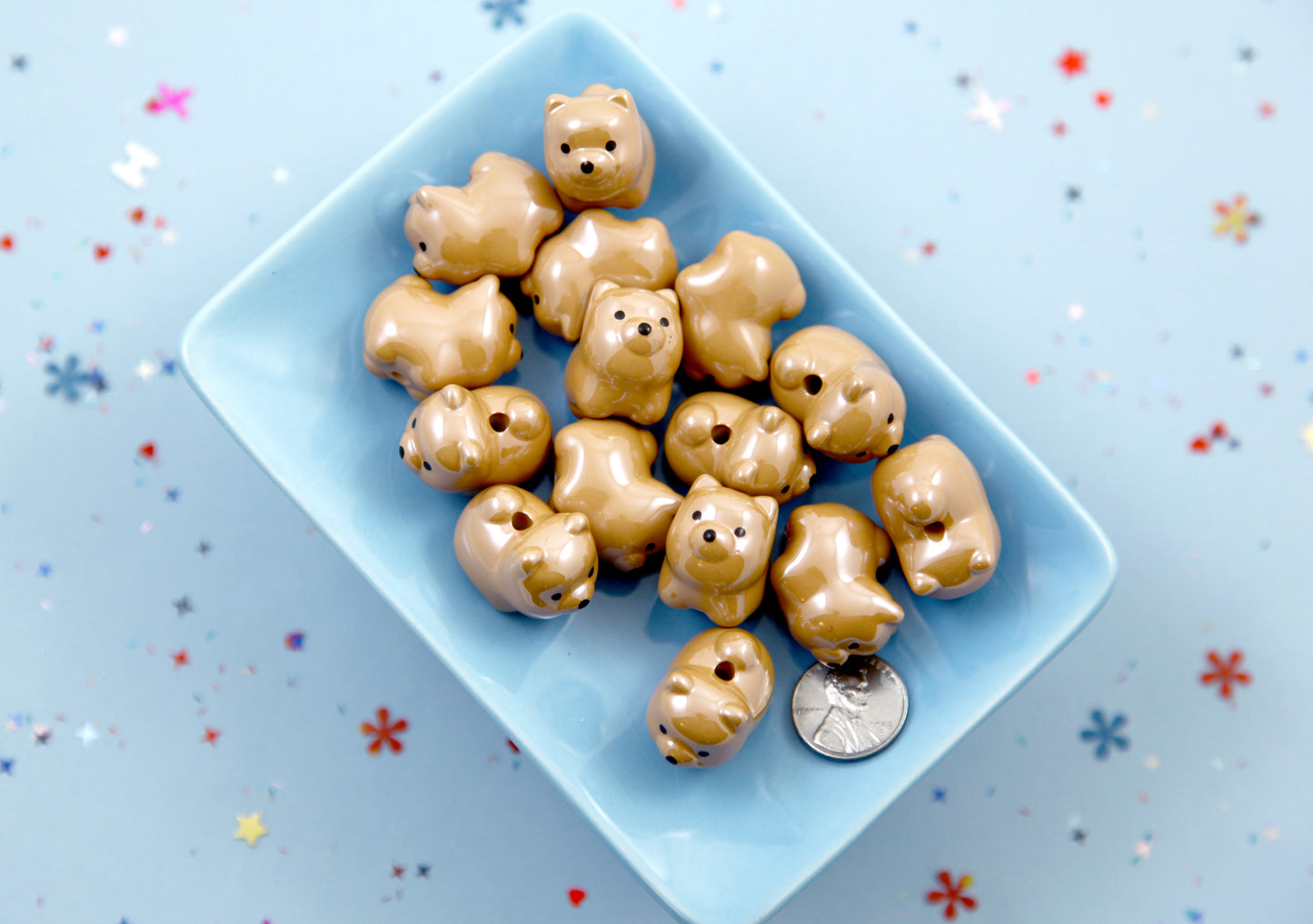 Cute Dog Beads - 25mm Brown Shiba Inu Dog Bead Chunky Acrylic or Plastic Beads - 6 pc set