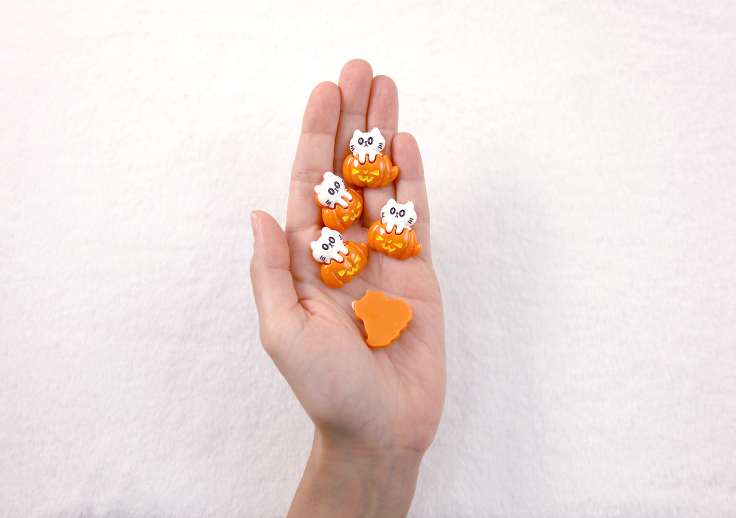 Cute Halloween Cabochon - Cat in Pumpkin Jack-o-lantern Acrylic or Resin Flat Back Cabochons - 6 pc set