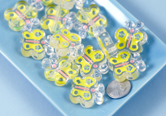 Butterfly Beads - 25mm Yellow Butterfly Enamel Style Acrylic Beads or Resin Beads - 10 pc set