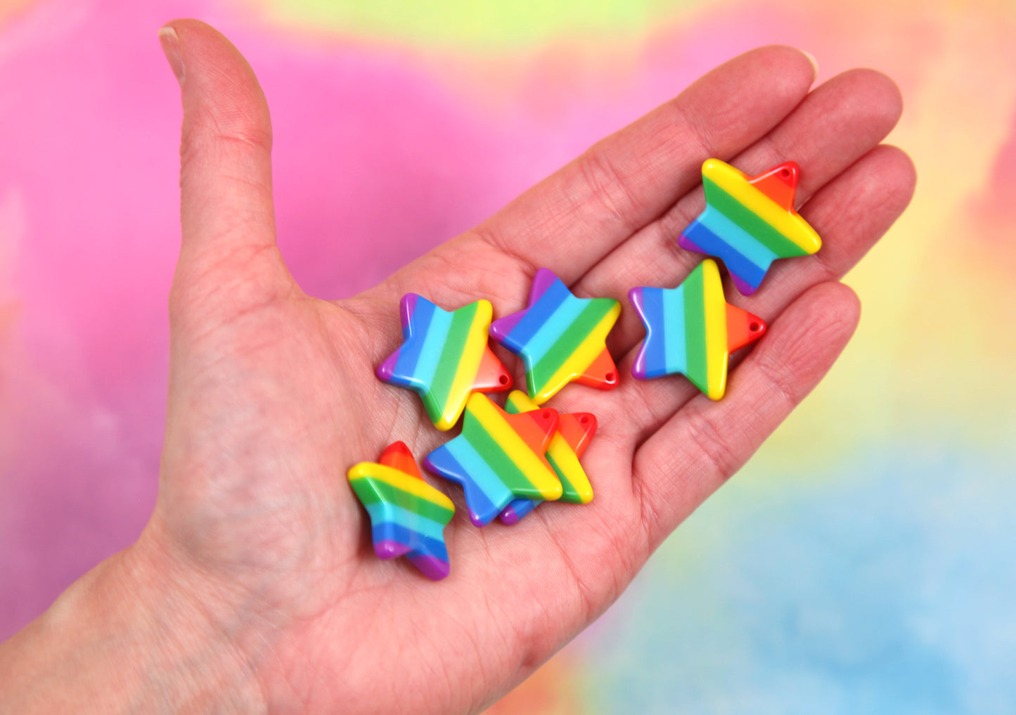 Rainbow Star Charm - 8 pieces - 25mm Rainbow Stripe Star Resin Charms or Pendants