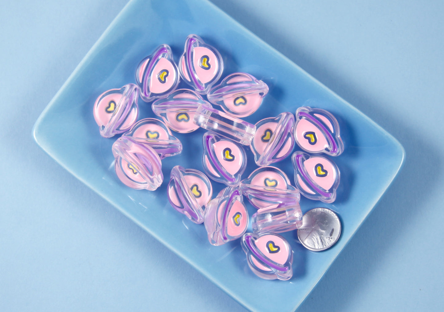 Pastel Beads - 26mm Saturn Planet Enamel Style Acrylic Beads or Resin Beads - 10 pc set