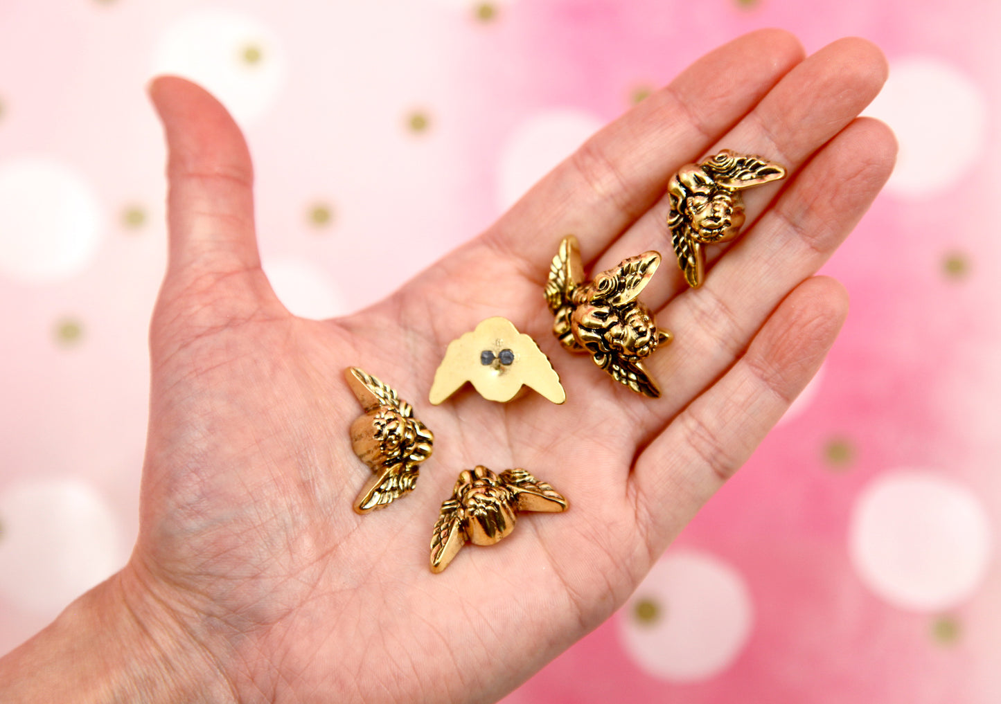 Cherub Flat Backs - 12 pieces - 28mm Electroplated Plastic Antiqued Brass Cherubs Flatbacks or Cabochons