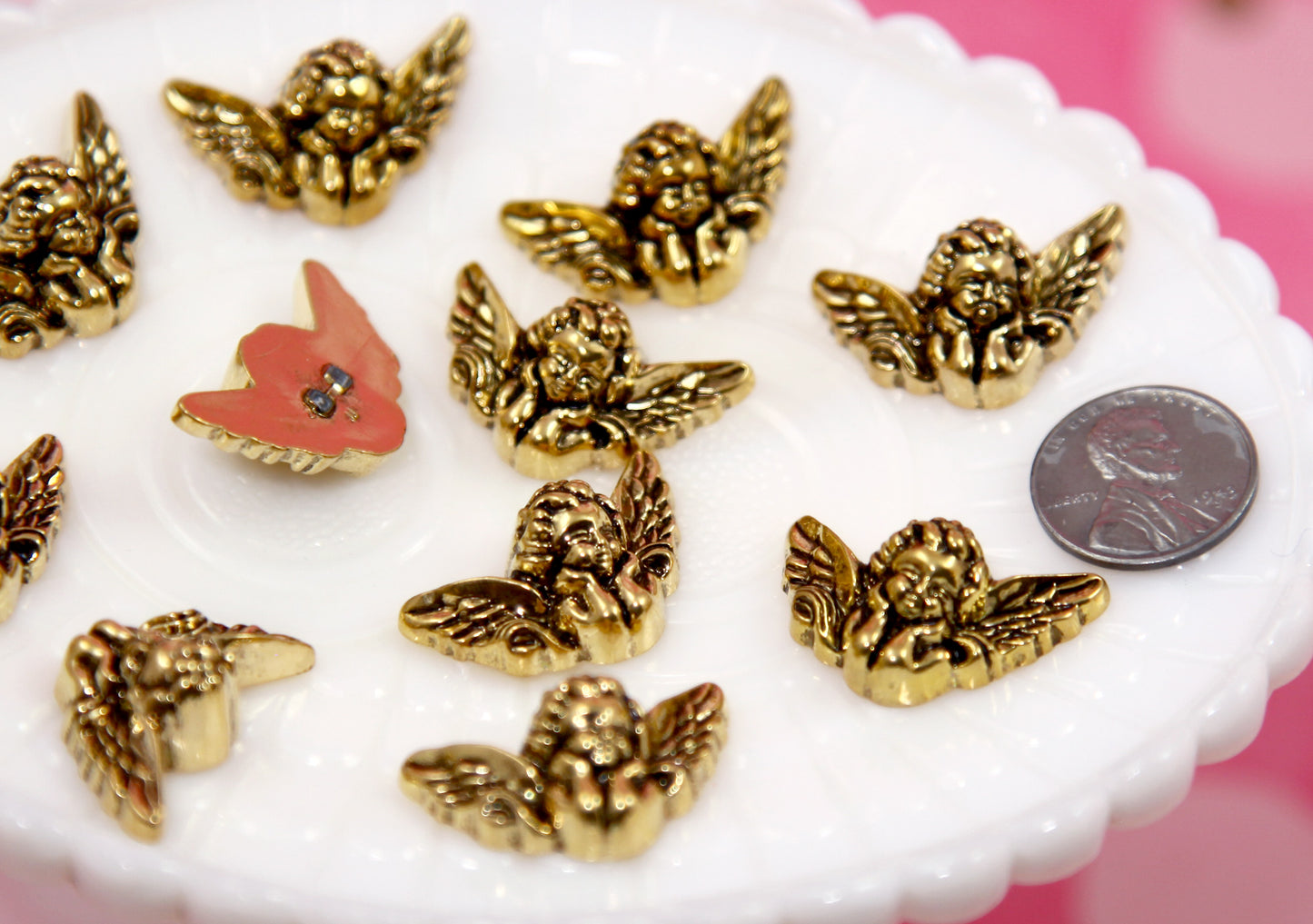 Cherub Flat Backs - 12 pieces - 28mm Electroplated Plastic Antiqued Brass Cherubs Flatbacks or Cabochons