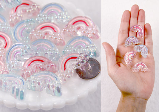 Cute Pastel Beads - 30mm Translucent AB Pastel Rainbow and Clouds Shape Acrylic or Resin Beads - 8 pc set