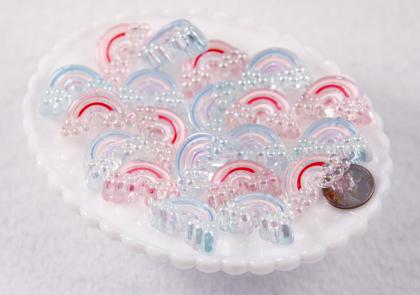 Cute Pastel Beads - 30mm Translucent AB Pastel Rainbow and Clouds Shape Acrylic or Resin Beads - 8 pc set