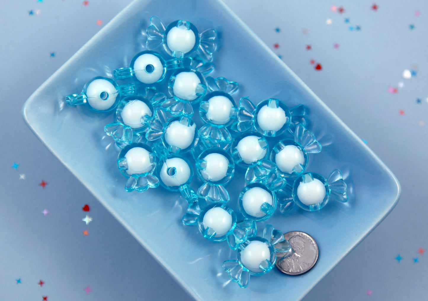 Candy Beads - Blue - 30mm Big Pastel Candies Wrapped Candy Shape Acrylic or Resin Beads - 20 pc set