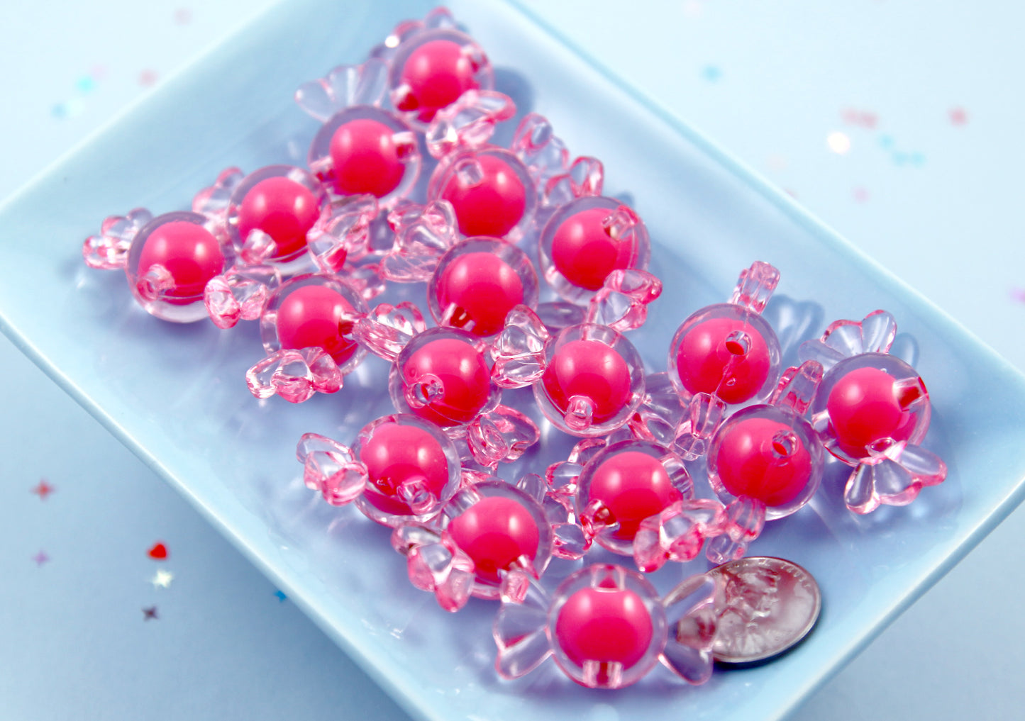 Candy Beads - Bright Pink - 30mm Big Pastel Candies Wrapped Candy Shape Acrylic or Resin Beads - 20 pc set